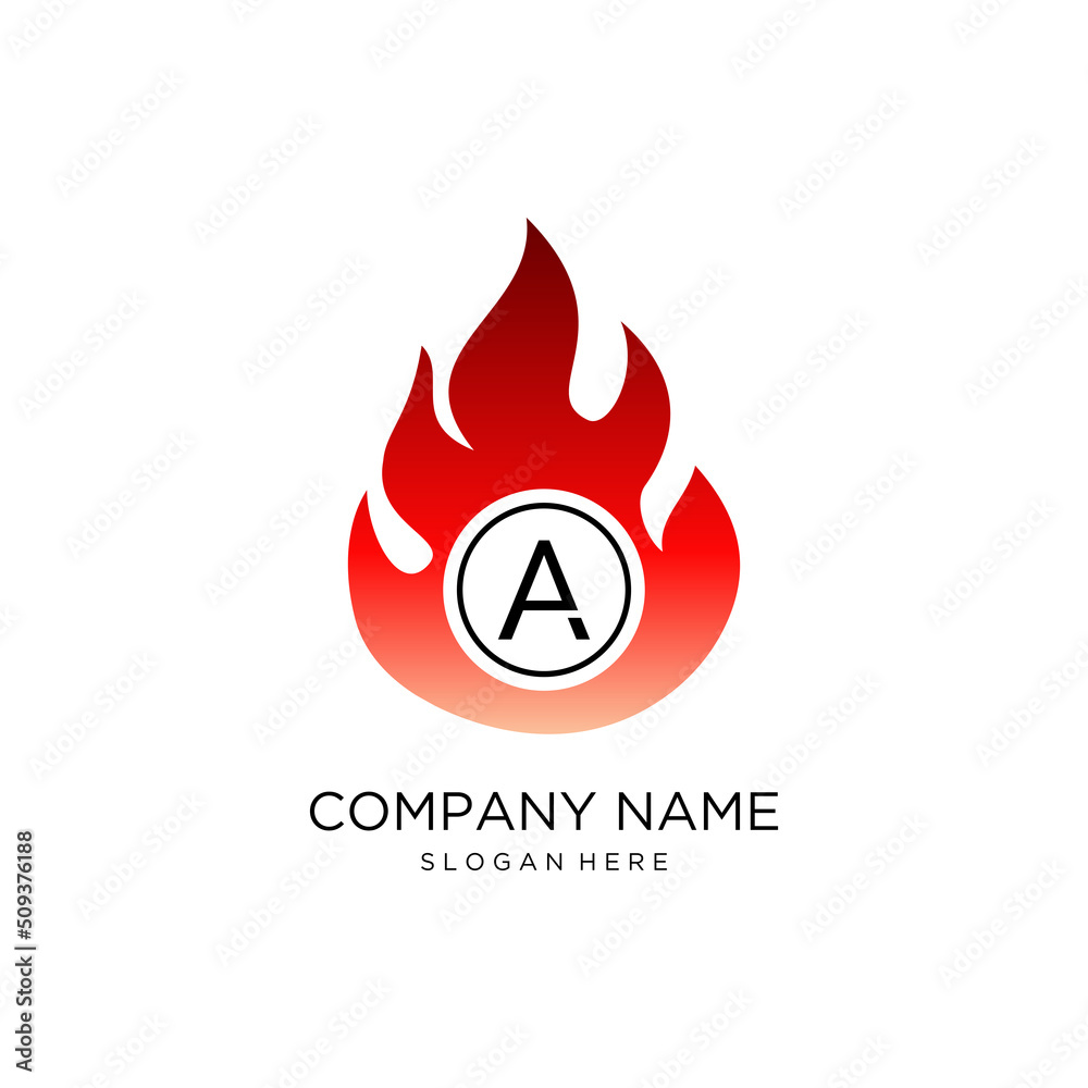 Initial Letter A logo design with fire flame shape,design concept,creative symbol,icon business or corporate.