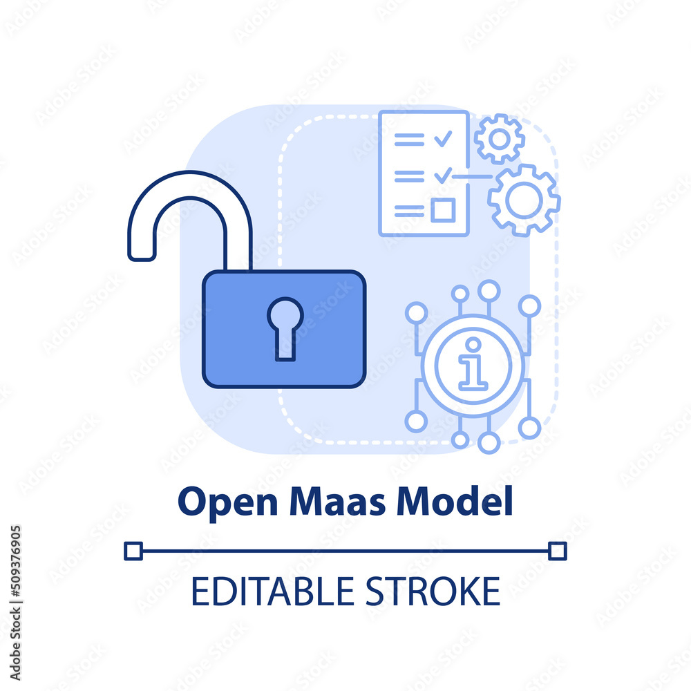 Open Maas model light blue concept icon. Regulated utility. Mobility as service model abstract idea thin line illustration. Isolated outline drawing. Editable stroke. Arial, Myriad Pro-Bold fonts used Open Maas model light blue concept icon. Regulated utility. Mobility as service model abstract idea thin line illustration. Isolated outline drawing. Editable stroke. Arial, Myriad Pro-Bold fonts used