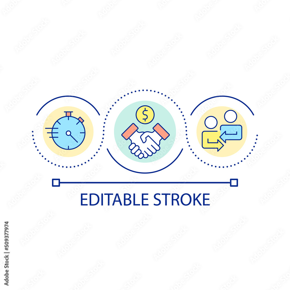 Fast contract closing loop concept icon. Quick agreement signing abstract idea thin line illustration. Contract lifecycle management. Isolated outline drawing. Editable stroke. Arial font used