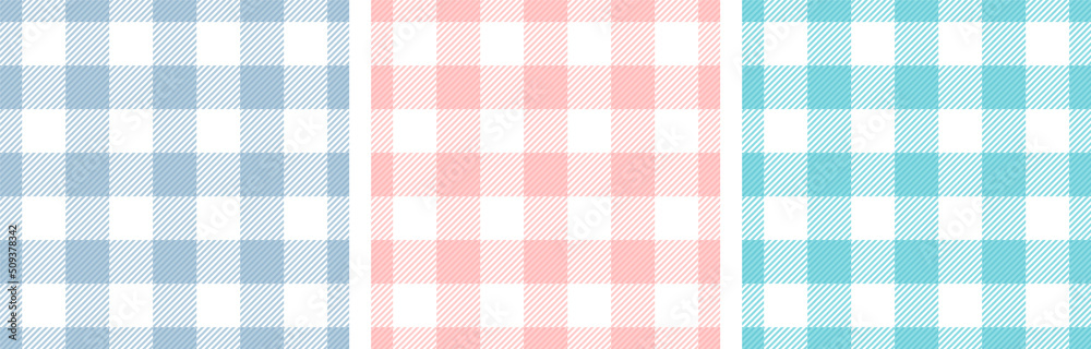 Gingham tablecloth crossed lines simple seamless paterns vector set. Gingham