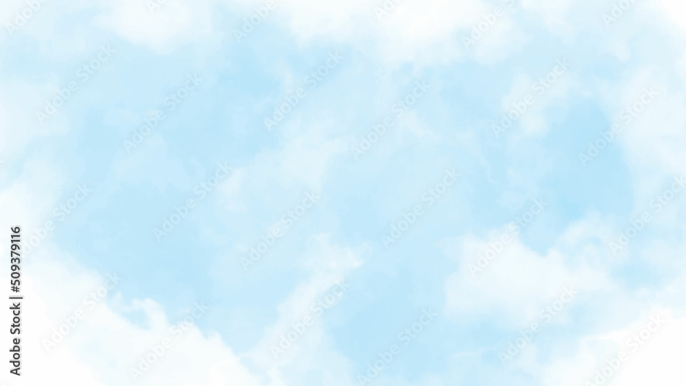 Hand painted natural soft blue sky and clouds, abstract watercolor background, vector illustration Hand painted natural soft blue sky and clouds, abstract watercolor background, vector illustration
