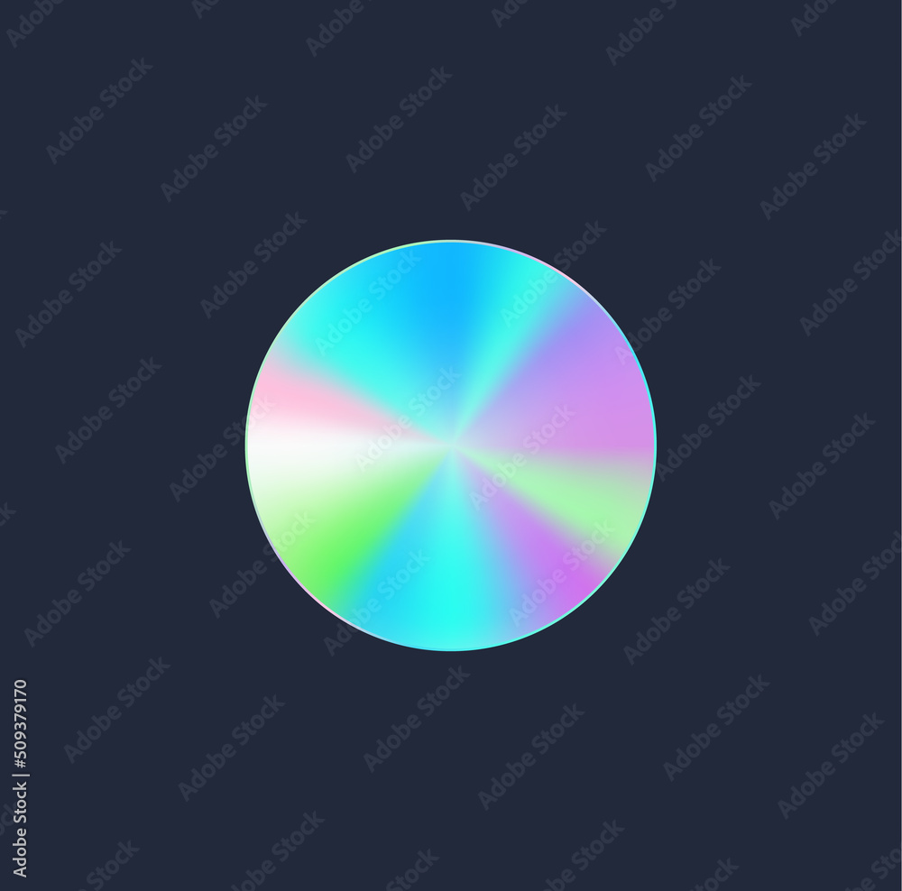 Circle holographic gradient sticker realistic vector illustration isolated.