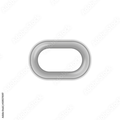 Silver metal eyelet in shape of oval, realistic 3d vector illustration isolated on white background.