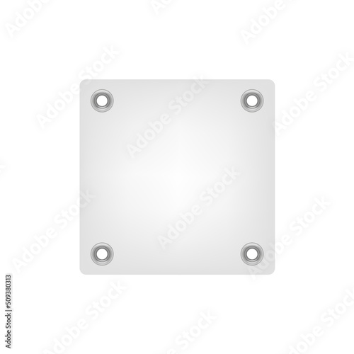 Square blank price tag with eyelets, 3d mockup vector illustration isolated.