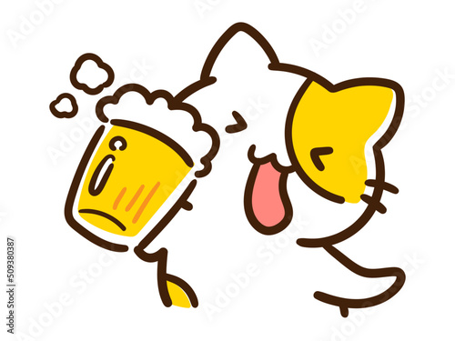 生ビールを一気飲みするかわいいねこのデフォルメイラスト