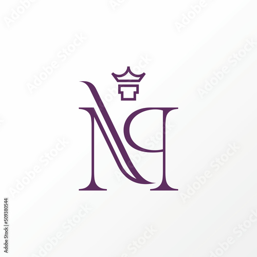 Letter or word NP cut line serif font with crown on top image graphic icon logo design abstract concept vector stock. Can be used as a symbol related to initial or luxury