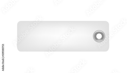 Clothes tag with hole pierced by grommet realistic vector illustration isolated.