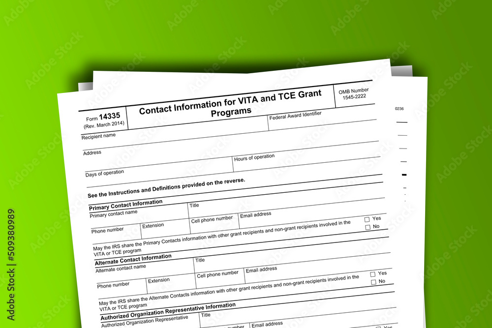 Obraz premium Form 14335 documentation published IRS USA 03.26.2014. American tax document on colored