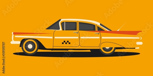 Retro Car Taxi. Classic yellow Taxi in Vintage style. Vector illustration.