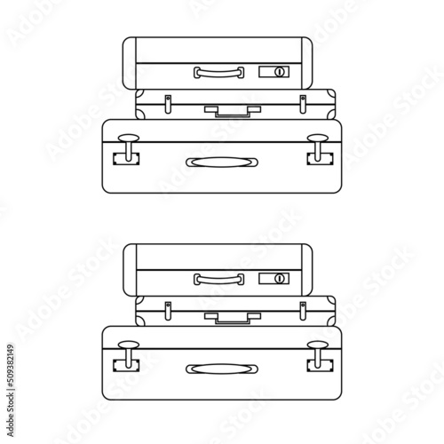 Stack of luggage for travel in line style. Isolated on white background. Vector illustration.Stack of luggage for travel in line style. Isolated on white background. Vector illustration.