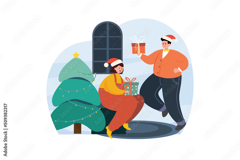 Obraz premium Merry Christmas Illustration concept. Flat illustration isolated on white background