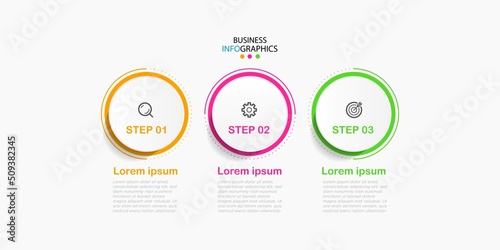 Modern business Infographic design template Vector with icons and 3 options or steps. Can be used for process diagram, presentations, workflow layout, banner, flow chart, info graph
