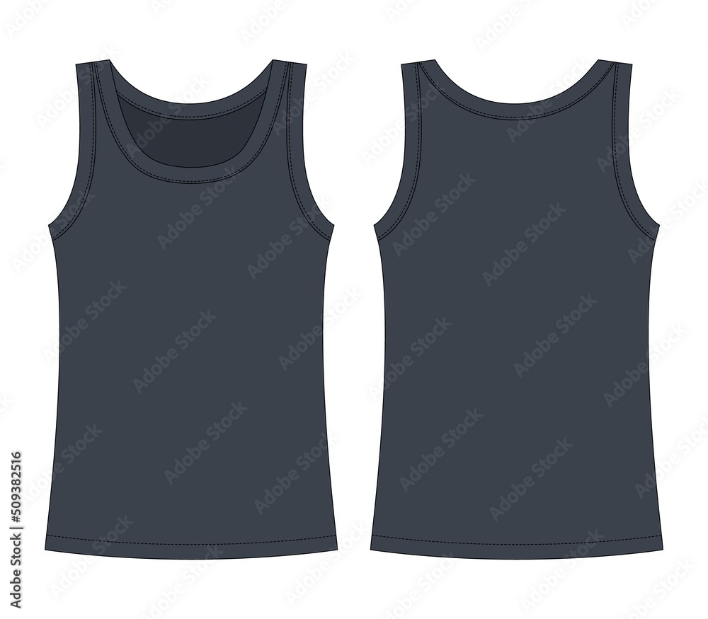 Fototapeta premium Sleeveless tank top technical sketch. Grey color. Children outline t shirt underwear