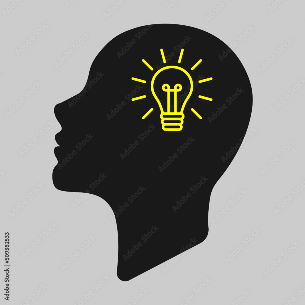 Light bulb icon inside human head silhouette vector illustration - Business and problem solving related concept Light bulb icon inside human head silhouette vector illustration - Business and problem solving related concept