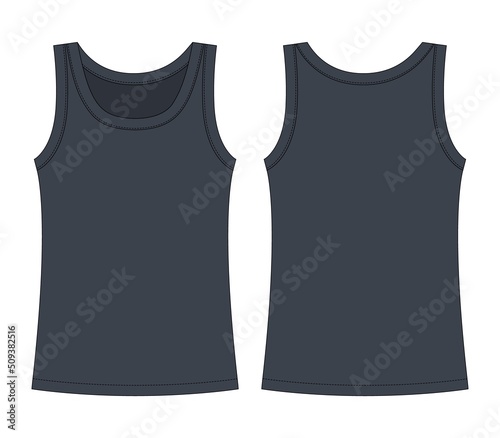 Sleeveless tank top technical sketch. Grey color. Children outline t shirt underwear