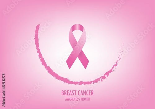 Breast cancer awareness month background. Pink ribbon. Vector illustration.