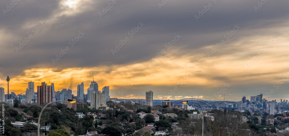 Sydney Harbour forshore viewed from the Bondi Junction in NSW Australia CBD and High rise residential and commercial buildings