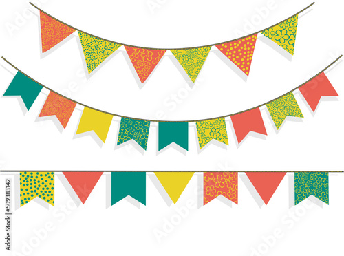Festive bunting banners for party decoration. Vector illustration. Festa Junina decorative flags.