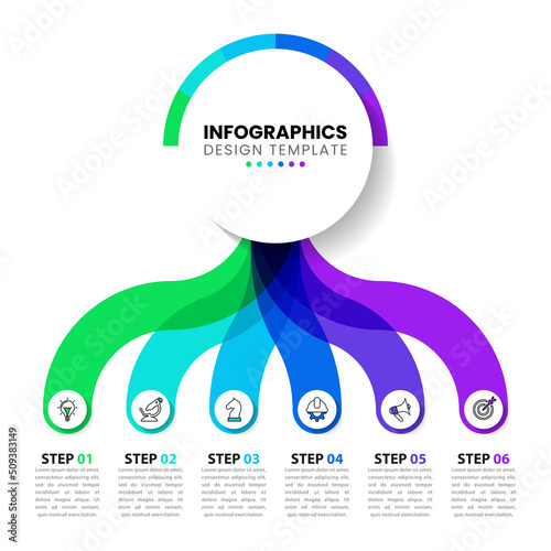 Infographic template. 6 abstract tentacles with icons and text
