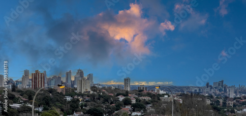 Sydney Harbour forshore viewed from the Bondi Junction in NSW Australia CBD and High rise residential and commercial buildings
