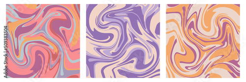 Illustration of a seamless groovy and trippy pattern. Deformed abstract flowing waves in vintage style.