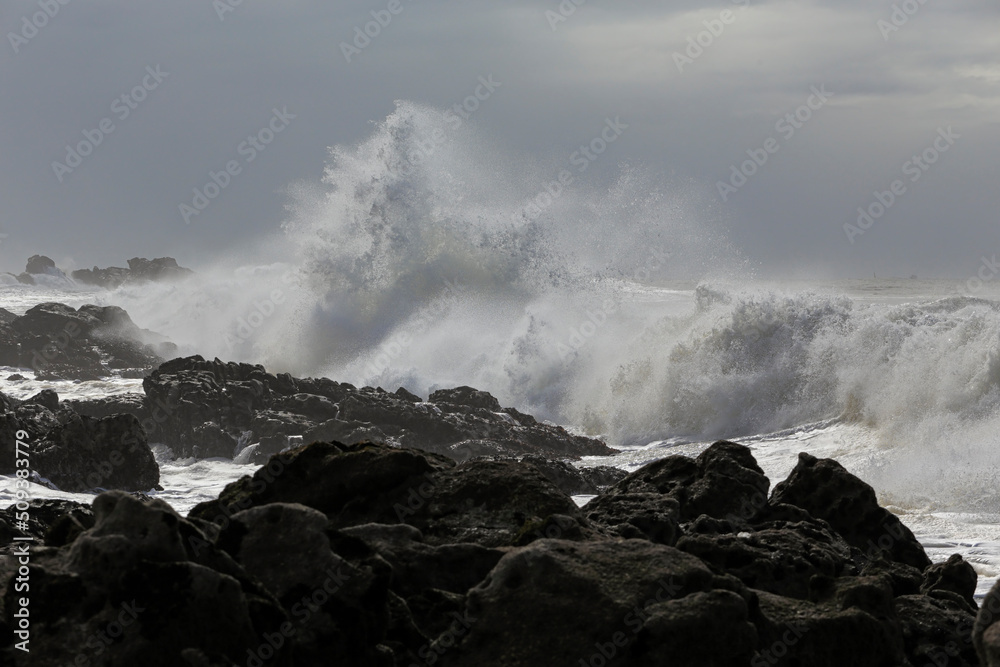 Big stormy breaking sea waves