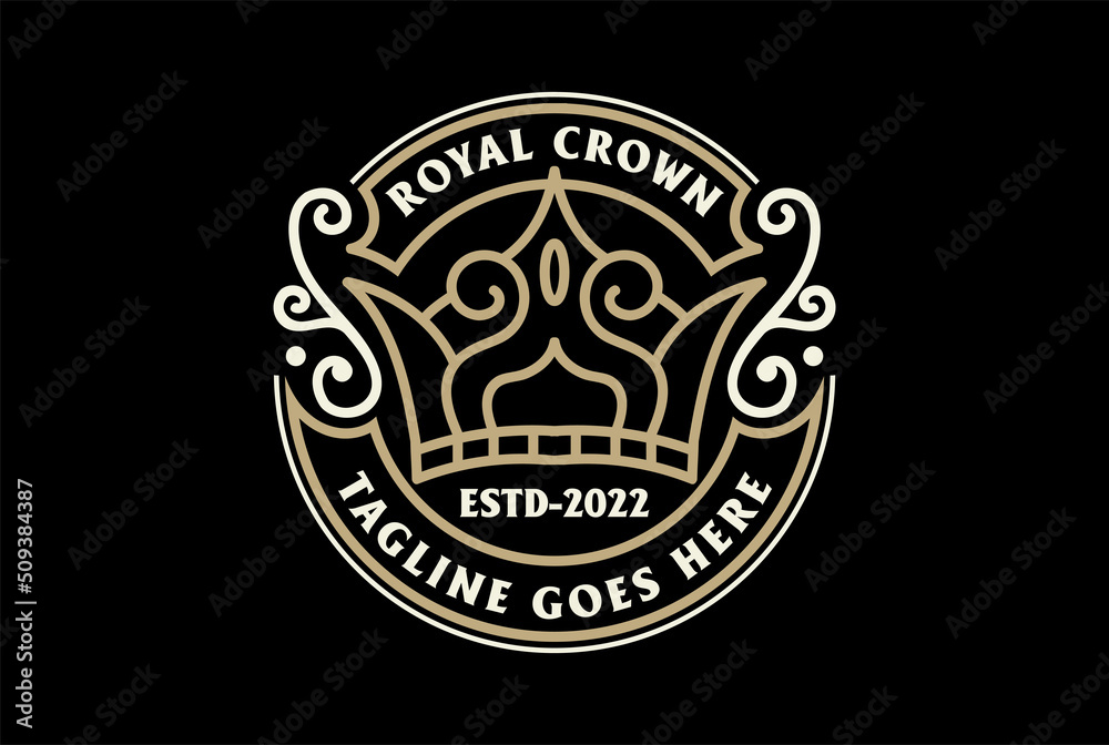 Circular Vintage Royal Crown Badge Emblem Label Logo Design Vector