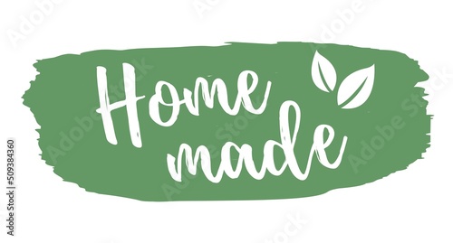 Home made stamp with house and plant illustration	
