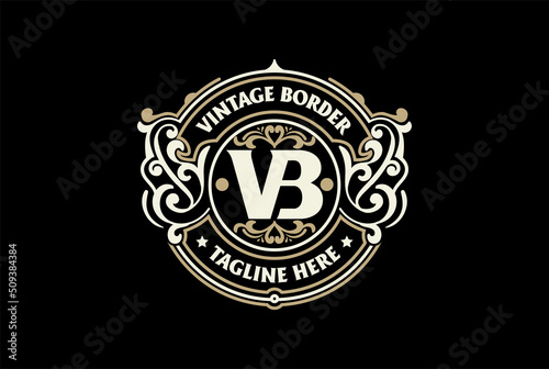 Circular Vintage Border Frame Vintage Royal Crown Badge Emblem Stamp Label Logo Design Vector