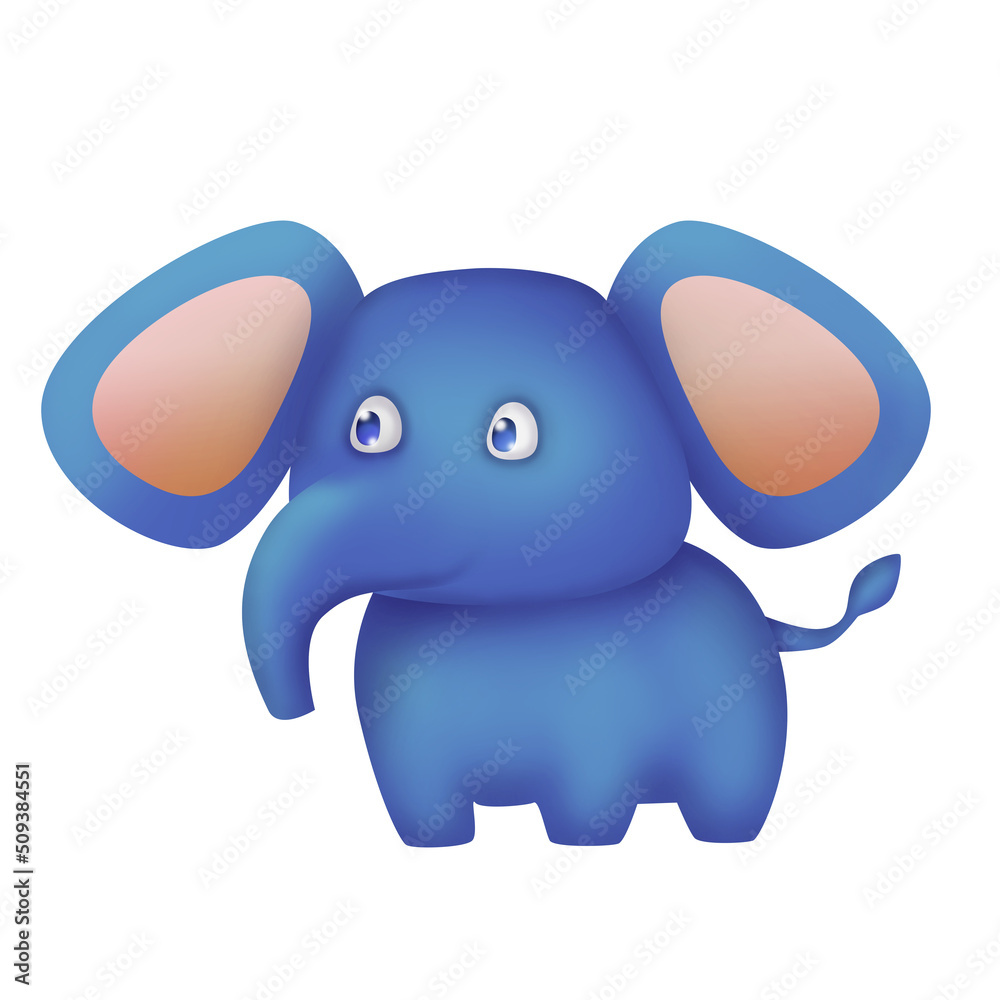 Blue elephant isolated on white background. Cute illustration.