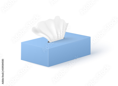 Realistic tissue box in 3d style, vector illustration isolated on white background.