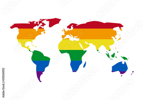 Mapamundi con la bandera lgbtiq+ en fondo blanco.