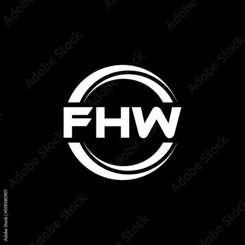 FHW letter logo design with black background in illustrator, vector logo modern alphabet font overlap style. calligraphy designs for logo, Poster, Invitation, etc.