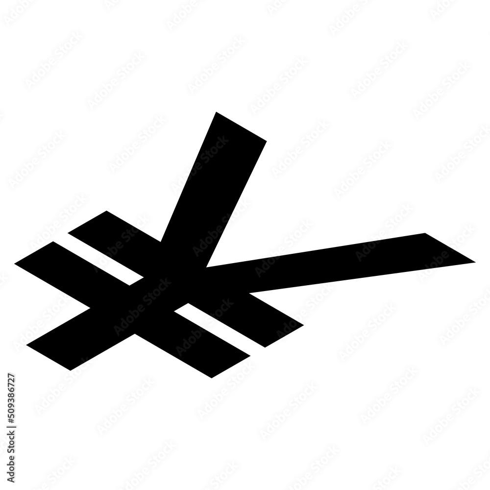Obraz premium Yuan CNY Chinese currency sign silhouette in isometric top view isolated on white background. Currency by the Central Bank of China.