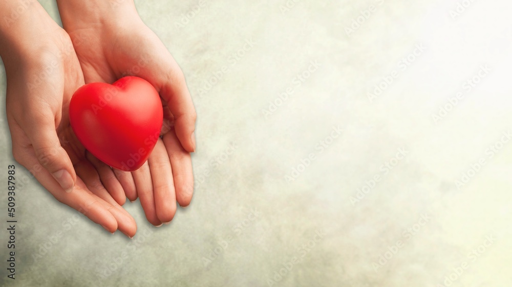 Hand holds medical red heart. Love or no war concept. Hand holds medical red heart. Love or no war concept.