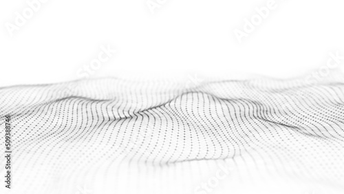 Wave in black and white. Big data visualization. Abstract background with interlacing dots. 3D rendering.
