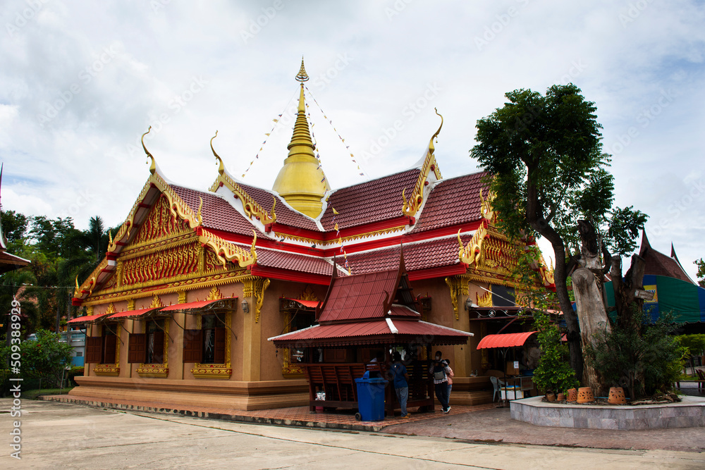 Ancient ordination hall or antique ubosot church for thai people travelers travel visit and respect praying with blessing holy at Wat Kositaram or Ban Khae temple on May 27, 2020 in Chai Nat, Thailand