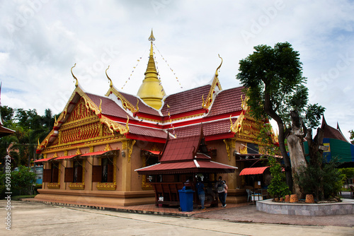 Ancient ordination hall or antique ubosot church for thai people travelers travel visit and respect praying with blessing holy at Wat Kositaram or Ban Khae temple on May 27, 2020 in Chai Nat, Thailand