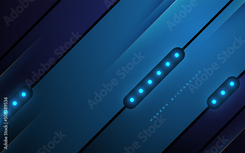 Blue diagonal dimension layers background with dots blue light effect