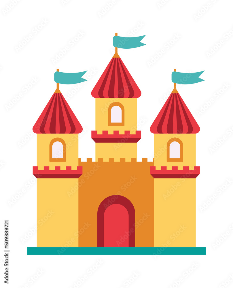 Cartoon castle with towers. Vector illustration