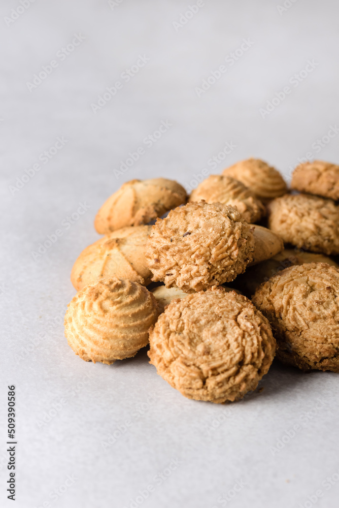 Peanut Butter Cookies on Gray Background Traditional American Dessert Breakfast Food Vertical Peanut Butter Cookies on Gray Background Traditional American Dessert Breakfast Food Vertical