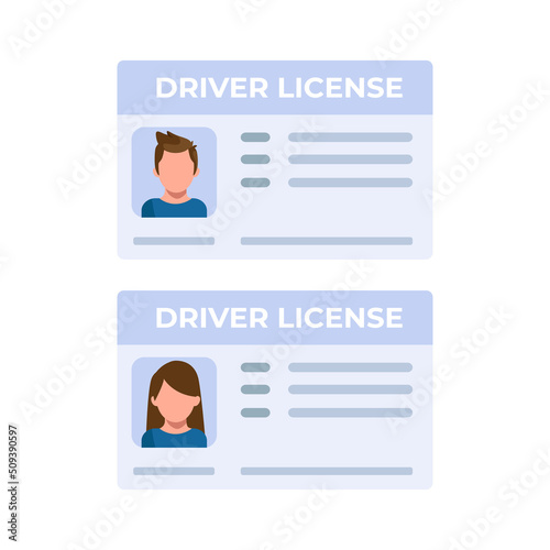 Car driver license with photo isolated on white background. Identification card. Vector stock