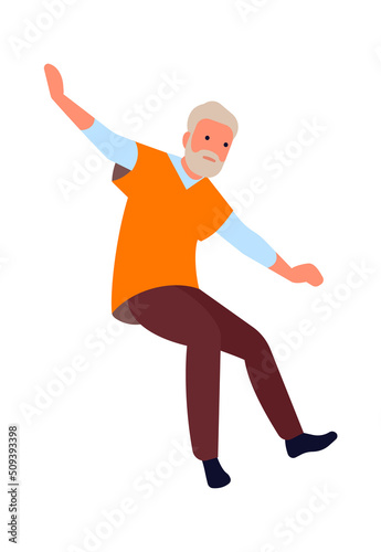 Old man falling back. Senior slip and fall down