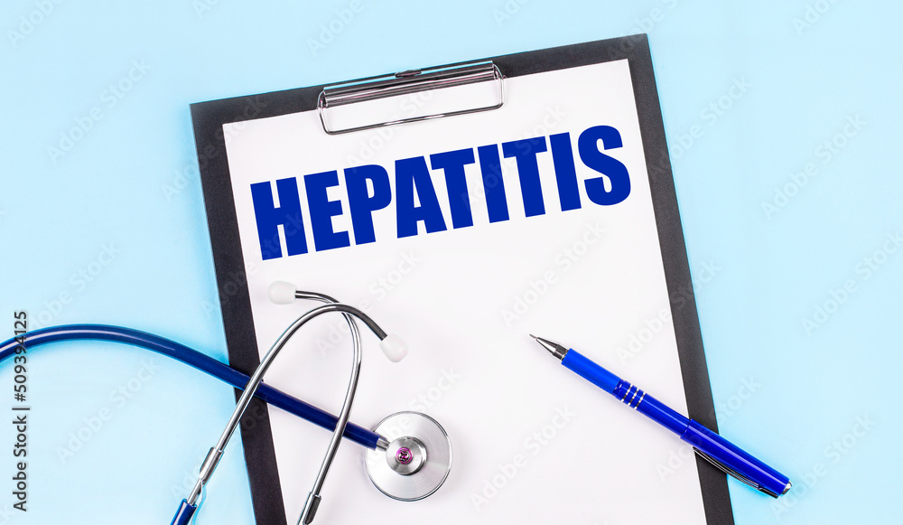 custom made wallpaper toronto digitalOn a blue background, a stethoscope, a pen and a tablet with paper and the text HEPATITIS. Medical concept