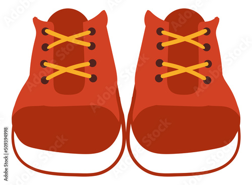 Red sneakers pair. Cute cartoon kid shoes