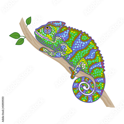 Cute chameleon hand drawn flat cartoon vector illustration