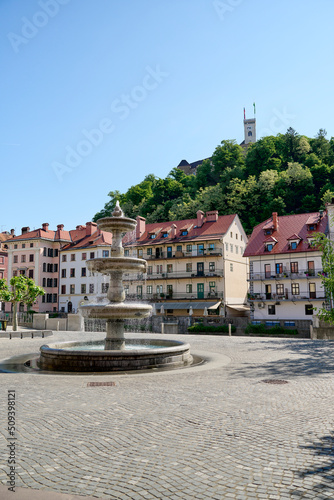 Wallpaper Mural Ljubljana fountain and castle, capital of Slovenia Torontodigital.ca