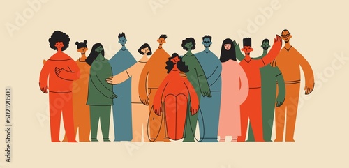 Flat illustration of a group containing inclusive and diversified people all together without any difference. photo