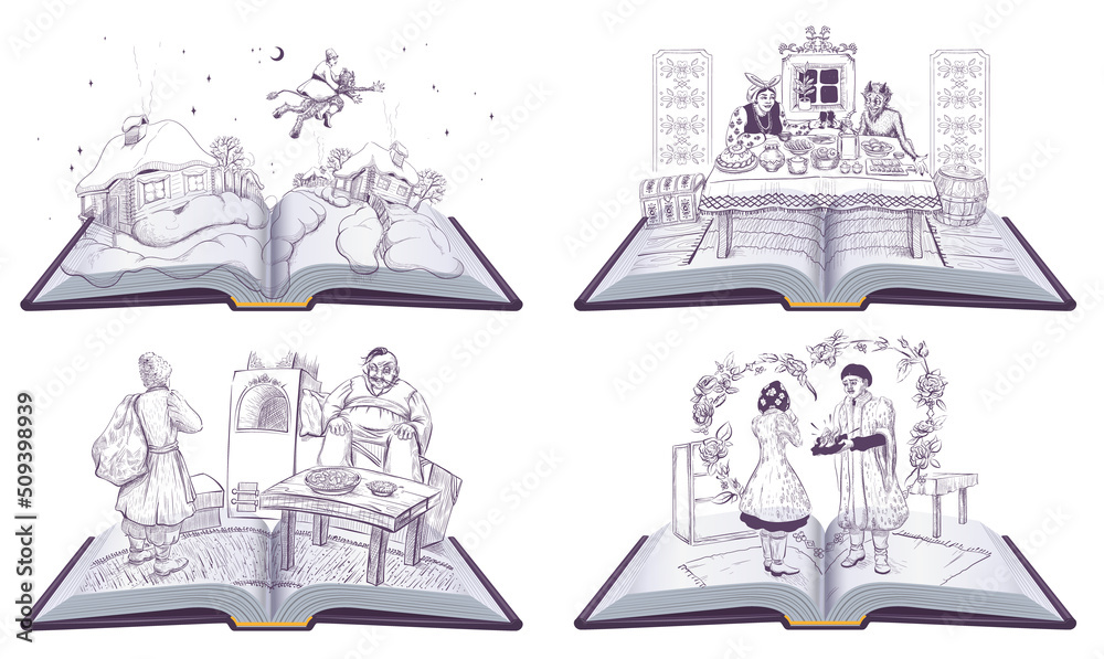 Set ukrainian literature reading open book. Vector cartoon illustration Set ukrainian literature reading open book. Vector cartoon illustration