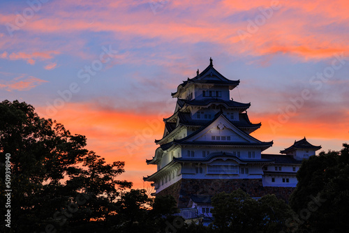 Sunset clouds over iconic Himeji Castle